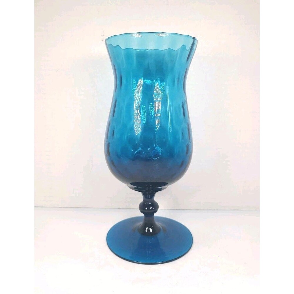 Vintage Blue Empoli Diamond Optic Quilted Vase Italian Art Glass Compote MCM